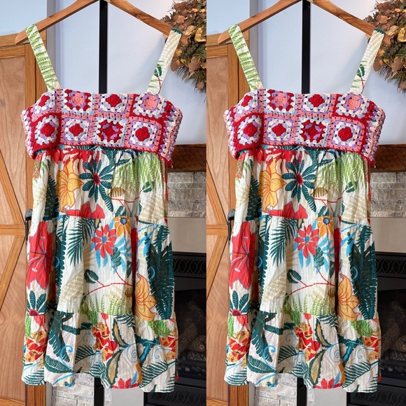 New Anhropologie x Farm Rio Crochet Mini Dress sz small - Picture 2 of 9